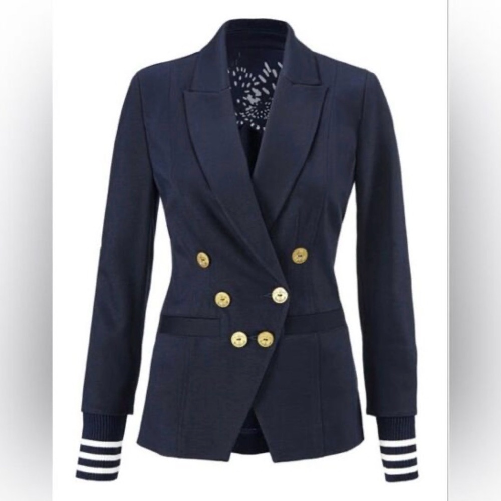 CABI GRAND SLAM NAVY BLUE RIBBED SWEATER CUFF NAUTICAL BLAZER STYLE 5150  SZ 8